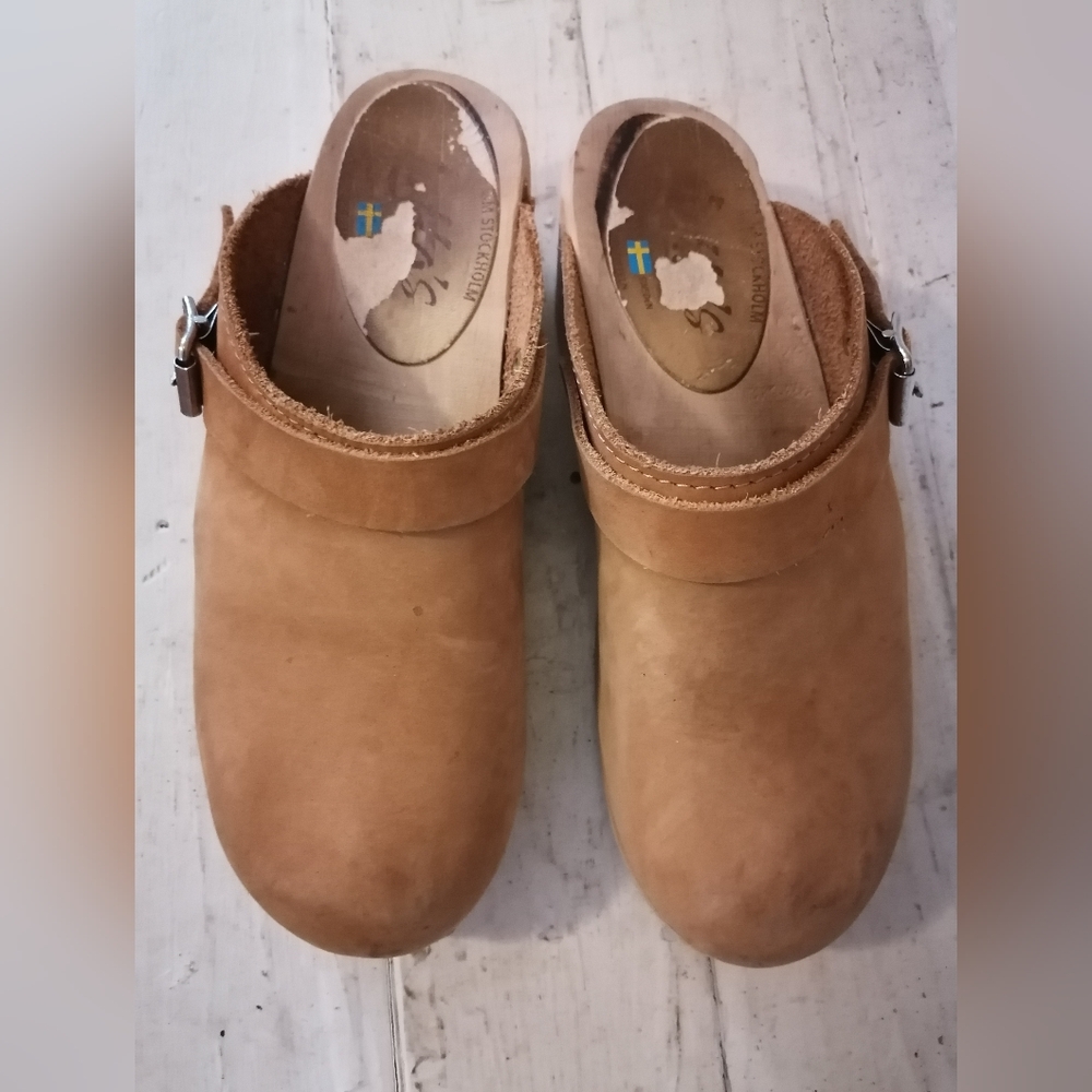 Lotta from Stockholm Tan leather Mules ,Slip on Clogs 7.5